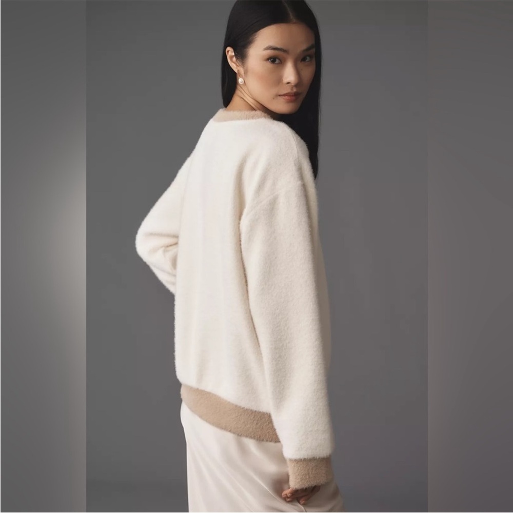 Anthropologie Maeve Cozy Ringer Sweatshirt Sweater cream fuzzy - Picture 3 of 9